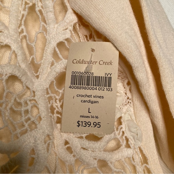 Coldwater Creek Crochet Vines Cardigan Ivy Color Size Large 14-16 NWT - Picture 7 of 11